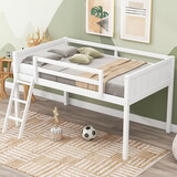 Twin Size Wood Loft Bed with Ladder, ladder can be placed on the left or right, White P-GX000366AAE