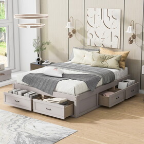 Queen Size Platform Bed with 6 Storage Drawers,Antique White WF315335AAD