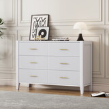 6 Drawer Dresser with Metal Handle for Bedroom, Storage Cabinet with Vertical Stripe Finish Drawer, White(Passed ASTM F2057-23 Test) HL000078AAB
