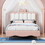 Twin size Velvet Princess Bed with Bow-Knot Headboard,Twin Size Platform Bed with Headboard and Footboard,White+Pink WF315550AAH