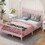 Full Size Wood Platform Bed with Gourd Shaped Headboard and Footboard, Pink WF315643AAP