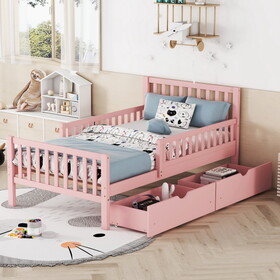 Twin Size Wood Platform Bed with Guardrails on Both Sides and Two Storage Drawers, Pink WF315870AAH