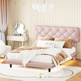 Full Size Upholstered Bed with Light Stripe, Floating Platform Bed, Linen Fabric,Pink WF315910AAH