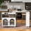 K&K Rolling Kitchen Island with Movable Extended Table, Kitchen Cabinet on Wheels with Power Outlets and 2 Fluted Glass Doors, Kitchen Island with a Storage Compartment and Side 3 Open Shelves, White