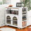 K&K Rolling Kitchen Island with Movable Extended Table, Kitchen Cabinet on Wheels with Power Outlets and 2 Fluted Glass Doors, Kitchen Island with a Storage Compartment and Side 3 Open Shelves, White