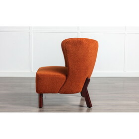 Accent Chair, Upholstered Armless Chair Lambskin Sherpa Single Sofa Chair with Wooden Legs, Modern Reading Chair for Living Room Bedroom Small Spaces Apartment, Burnt Orange WF316705AAO