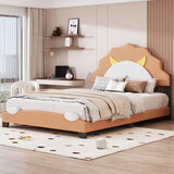 Full Size Upholstered Leather Platform Bed with Lion-Shaped Headboard, Brown P-WF316795AAD