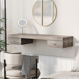 GO 47.2" Wall-mounted Vanity Desk, Floating Vanity Shelf with Drawers, Dressing Table with Wooden Sticker,Computer Table Desk, Home Office Desk, Log Gray P-WF317213AAE