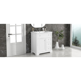 30" Bathroom Vanity with Sink Top, Bathroom Vanity Cabinet with Door and Two Drawers, MDF Boards, Solid Wood, One Package, White WF317773AAK