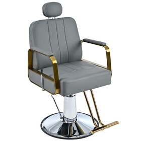 Premium Reclining barber Chair Salon Chair for Hair Stylist with Heavy Duty Hydraulic Pump, 360&#176; Rotation, Tattoo Chair Shampoo Beauty Salon Equipment, Max Load Weight 400 lbs, Gray WF318102FAA
