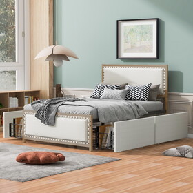 Full Size Upholstered Platform Bed with Nailhead Decoration and 4 Drawers, Brown WF318660AAD