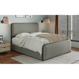 Modern Metal Bed Frame with Curved Upholstered Headboard and Footboard Bed with 4 Storage Drawers, Heavy Duty Metal Slats, King Size, Grey WF319290AAA