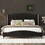 Queen Size PU Leather Upholstered Platform Bed, Headboard with Wingback and Metal Bar Accents, No Box Spring Required, Black WF320342AAB