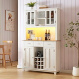 Coffee Bar Cabinet with LED Lights and Outlet, 70