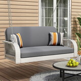 GO PE Wicker Porch Swing, 2-Seater Hanging Bench with Chains, Patio Furniture Swing for Backyard Garden Poolside, White and Gray WF320681AAA