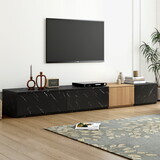 ON-TREND TV Stand with Faux Marble and Walnut Wood Grain Finish for TVs up to 88