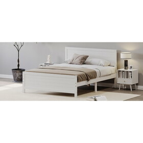 Wood Platform Bed Frame with Headboard, Mattress Foundation with Wood Slat Support, No Box Spring Needed, King Size, White