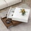 ON-TREND Multi-functional Square 360&#176;Rotating Coffee Table with 2 Drawers, High Gloss 2-Tier Center Table with Swivel Tabletop and Storage, Walnut Table Frame Side Table, White WF321197AAK