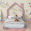 Twin Size Metal Floor Bed with House-shaped Headboard, Pink