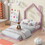Twin Size Metal Floor Bed with House-shaped Headboard, Pink