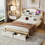 Metal Platform Bed with 2 drawers, Storage Headboard, Queen, Gold WF321526AAL