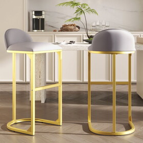 30" Counter Height Bar Stools Set of 2, Bar Stools with Back and Gold Metal Frame, Modern Luxury Bar Stools with Footrest, Upholstered Velvet Counter Stool Chairs for Kitchen Island WF321653AAG