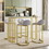 5 pcs Bar Table and Chairs Set, Modern Gold White Table with 4 Velvet Cushion Bar Stools, Kitchen Counter High Top Table, Breakfast Table Set, Space Saving Table, Gold Frame WF321656AKG