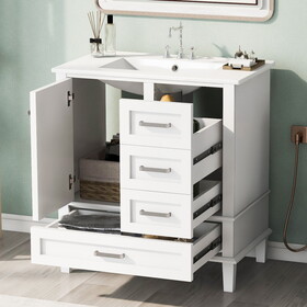 30" Bathroom Vanity, Modern Bathroom Cabinet with Sink Combo Set, Bathroom Storage Cabinet with a Soft Closing Door and 3 Drawers, Solid Wood Frame(White)