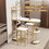 3 pcs Bar Table and Chairs Set, Modern White Kitchen Bar Height Dining Table Wood Breakfast Pub Table with Gold Base with Shelves, Glass Rack, Wine Bottle Rack,with 2 Bar Stools WF322499AAG