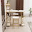 3 pcs Bar Table and Chairs Set, Modern White Kitchen Bar Height Dining Table Wood Breakfast Pub Table with Gold Base with Shelves, Glass Rack, Wine Bottle Rack,with 2 Bar Stools WF322499AAG