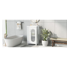20" Bathroom Vanity with Sink, Bathroom Vanity Cabinet with Two-tier Shelf, Adjustable Shelf, Solid Wood and MDF, White WF322518AAK