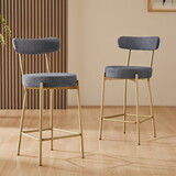 25" Modern Gold Bar Stools Set of 2 Counter Height Bar Stools for Kitchen Counter Upholstered Sherpa Counter Stools with Backs Kitchen Island Stool