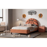Basketball Design Upholstered Twin Platform Bed Sport Style Bed for Boys & Girls, Teens, Orange P-WF317595AAZ