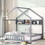 Wooden Full Size House Bed with Storage Shelf,Kids Bed with Fence and Roof, Gray WF323149AAE
