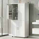 Tall and Wide Bathroom Floor Storage Cabinet, Bathroom Storage Unit, Freestanding Cabinet with 4 Doors, Adjustable Shelves, White