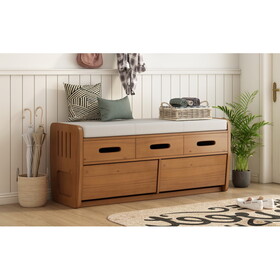 TREXM Rustic Storage Bench with 2 Drawers, Hidden Storage Space, and 3 False Drawers at the Top, Shoe Bench for Living Room, Entryway (Natural Wood) P-WF323695AAK