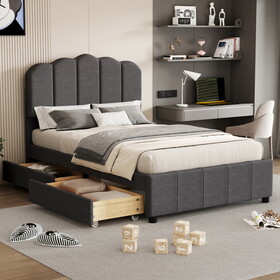 Twin Size Upholstered Bed with 2 Storage Drawers,Wood Slat Support, Gray WF323758AAE