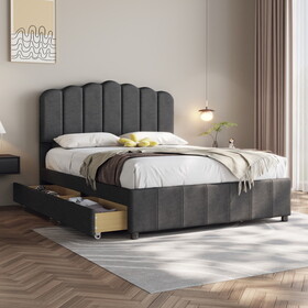 Full Size Upholstered Bed with 4 Storage Drawers,Wood Slat Support, Gray WF323759AAE