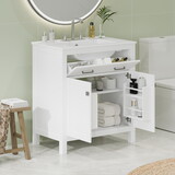 30-inch Bathroom Vanity with Ceramic Sink, Modern White Single Bathroom Cabinet with 2 Doors and a Shelf, Soft Close Doors P-WF324045AAF