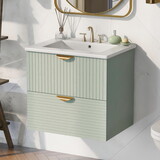 Modern 24-inch Wall-Mounted Bathroom vanity with 2 Drawers, Green - Ideal for Small Bathrooms