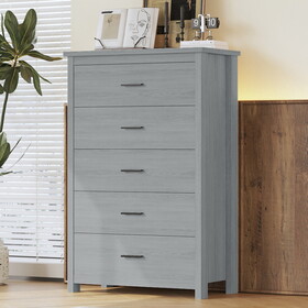 Retro American Country Style Wooden Dresser with 5 Drawer, Storage Cabinet for Bedroom, Light Gray