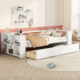 Twin Size Daybed with Shelves and Drawers, White WF324220AAK