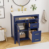 30-inch Blue Bathroom Vanity with Ceramic Sink and Ample Storage - Ideal Choice for Small Bathrooms WF324690AAC