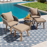 K&K 5 Pieces Patio Furniture Chair Sets, Patio Conversation Set with Wicker Cool Bar Table, Ottomans, Outdoor Furniture Bistro Sets for Porch, Backyard, Balcony, Poolside Brown WF324995AAG