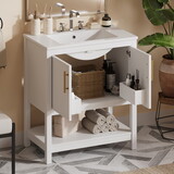 30-inch White Bathroom Vanity with Ceramic Sink and Versatile Storage - Ideal for Small Bathrooms WF325888AAK