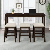 TOPMAX 4 Pieces Counter Height Table with Fabric Padded Stools, Rustic Bar Dining Set with Socket, Brown WF326001AAD