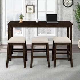 TOPMAX 4 Pieces Counter Height Table with Fabric Padded Stools, Rustic Bar Dining Set with Socket, Brown WF326001AAD