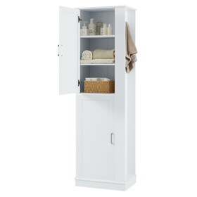 Tall Bathroom Storage Cabinet, Freestanding Storage Cabinet with Hook and Adjustable Shelf, MDF Board, White WF326356AAK