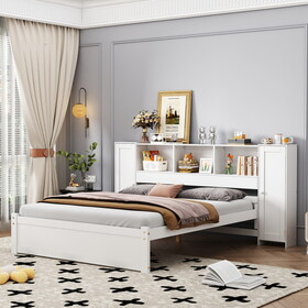 Full Size Platform Bed with Storage Headboard and Lockers, White WF530018AAK