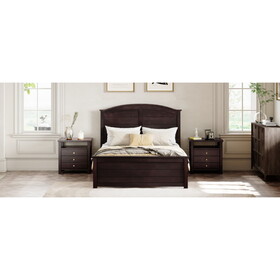 Farmhouse Wooden Platform Twin Size Bed with Curl Design Headboard and Footboard for Teenager, Espresso